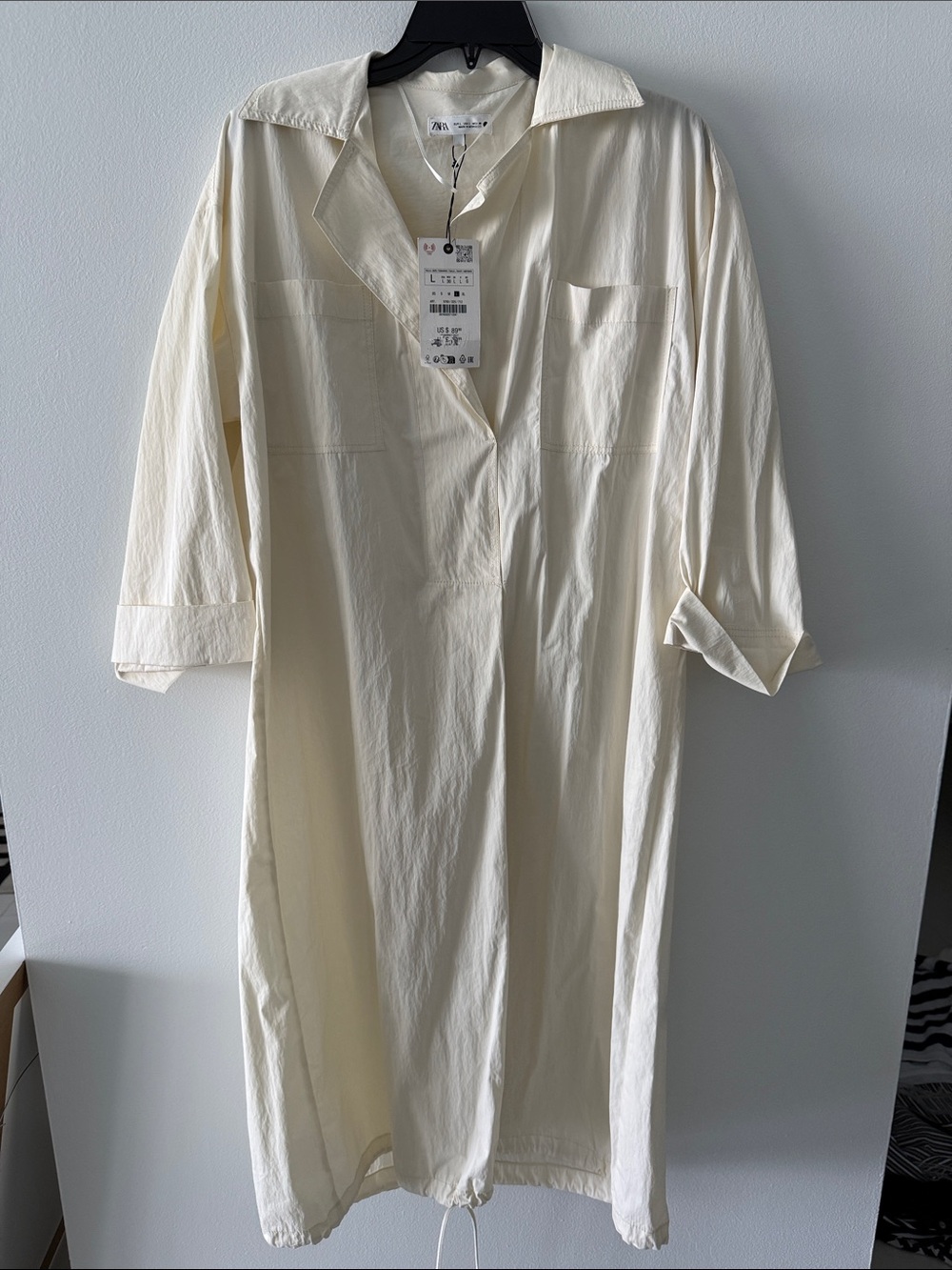 Zara Cream Oversized Button-Front Long Shirt